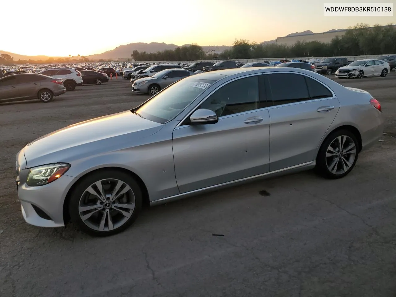 2019 Mercedes-Benz C 300 VIN: WDDWF8DB3KR510138 Lot: 70881114