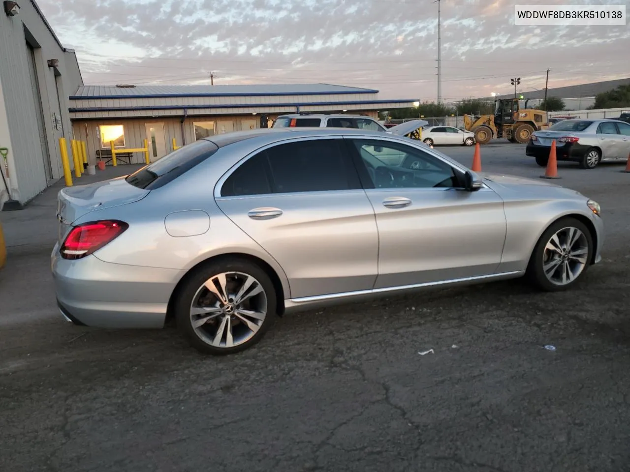 2019 Mercedes-Benz C 300 VIN: WDDWF8DB3KR510138 Lot: 70881114