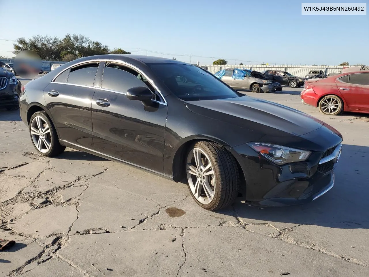 2022 Mercedes-Benz Cla 250 VIN: W1K5J4GB5NN260492 Lot: 77397334