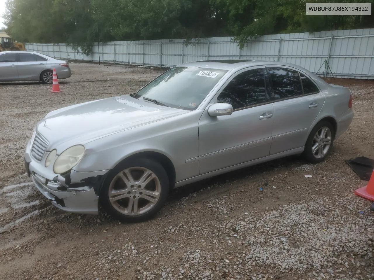 2006 Mercedes-Benz E 350 4Matic VIN: WDBUF87J86X194322 Lot: 71943654