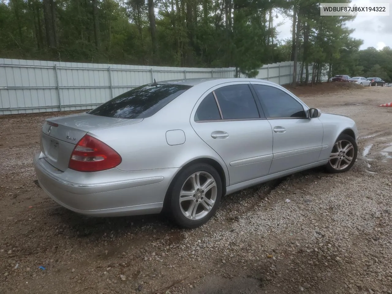 2006 Mercedes-Benz E 350 4Matic VIN: WDBUF87J86X194322 Lot: 71943654