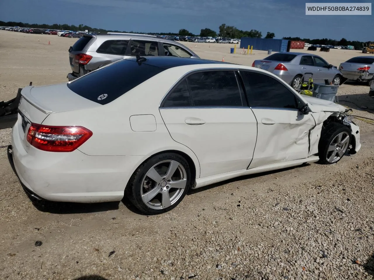 2011 Mercedes-Benz E 350 VIN: WDDHF5GB0BA274839 Lot: 68749164