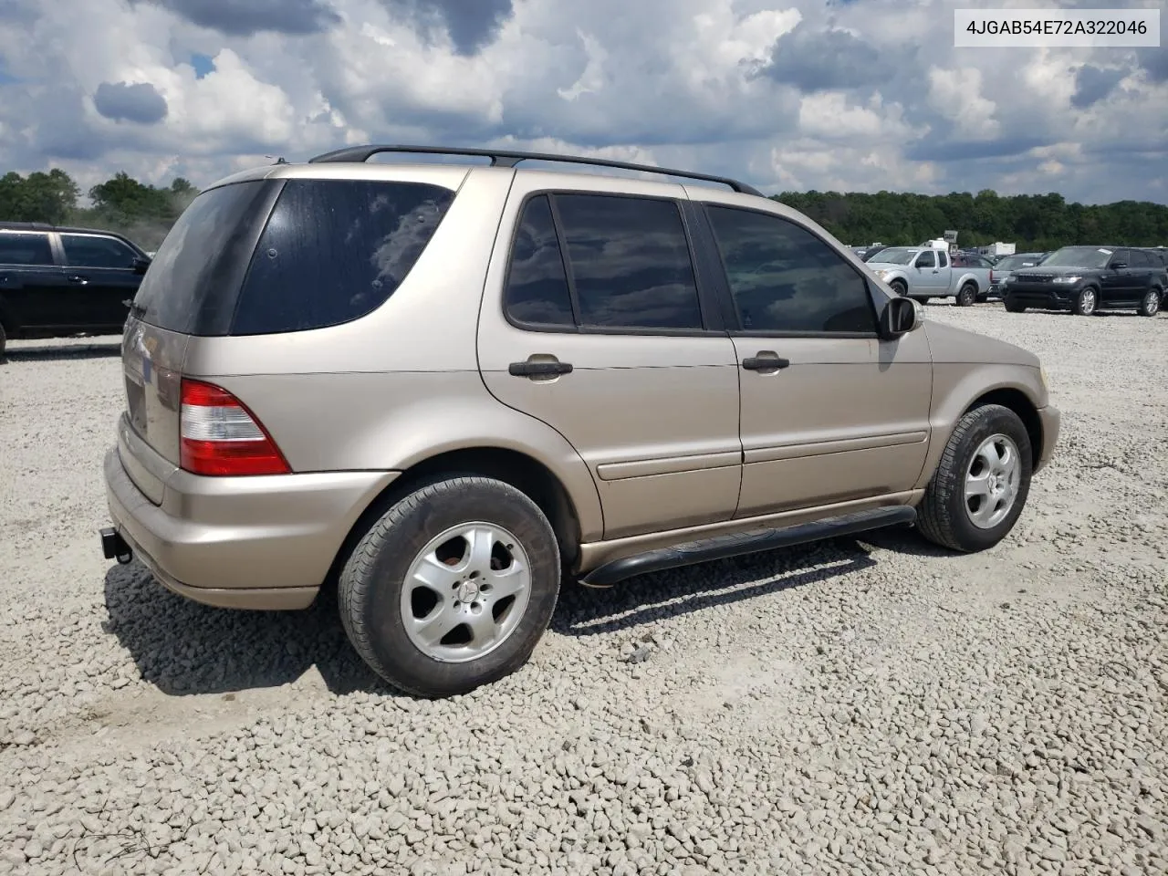 2002 Mercedes-Benz Ml 320 VIN: 4JGAB54E72A322046 Lot: 74393084