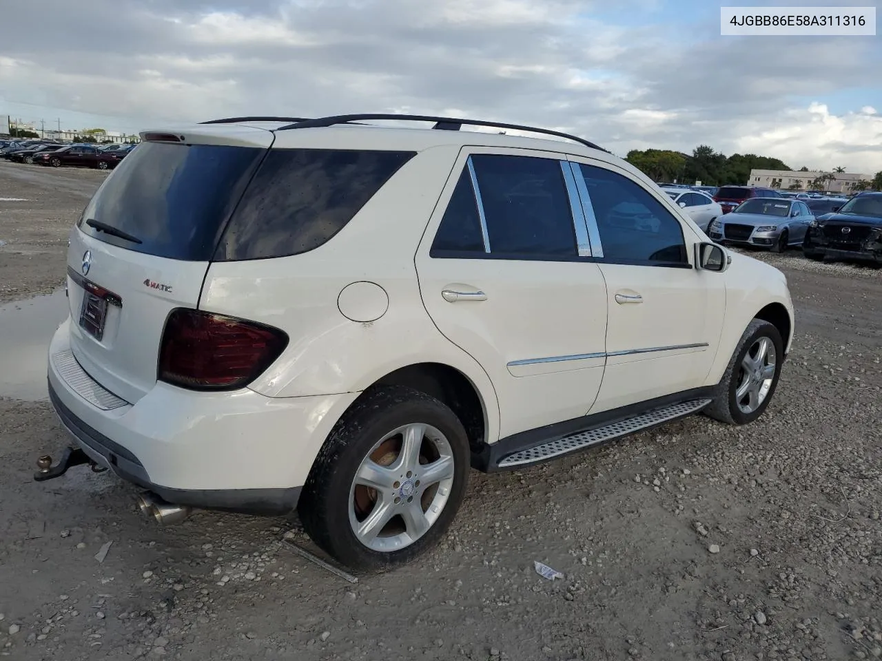 2008 Mercedes-Benz Ml 350 VIN: 4JGBB86E58A311316 Lot: 77280924