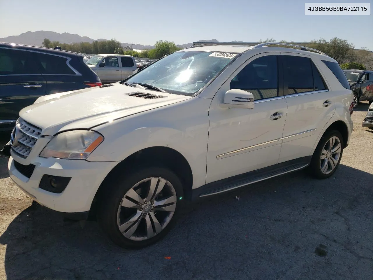 2011 Mercedes-Benz Ml 350 VIN: 4JGBB5GB9BA722115 Lot: 53055864