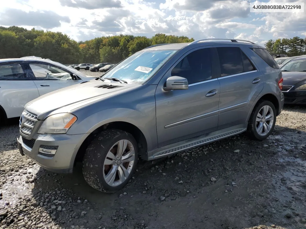 2011 Mercedes-Benz Ml 350 4Matic VIN: 4JGBB8GB3BA722998 Lot: 72523544