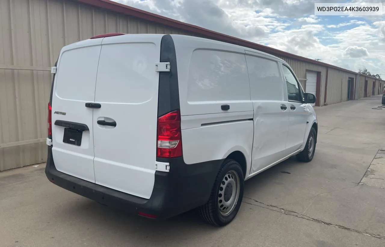 2019 Mercedes-Benz Metris VIN: WD3PG2EA4K3603939 Lot: 78860194