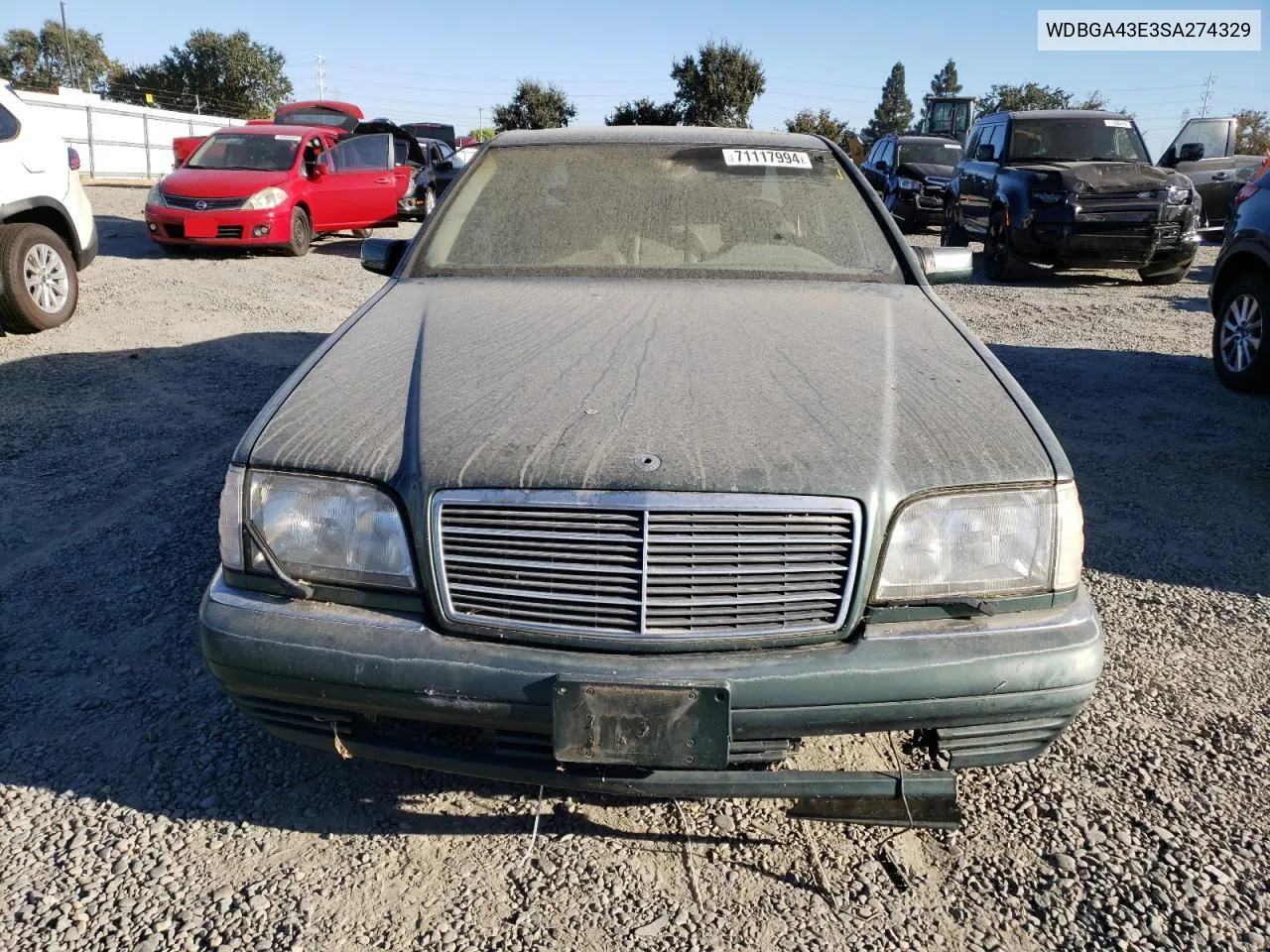 1995 Mercedes-Benz S 420 VIN: WDBGA43E3SA274329 Lot: 71117994