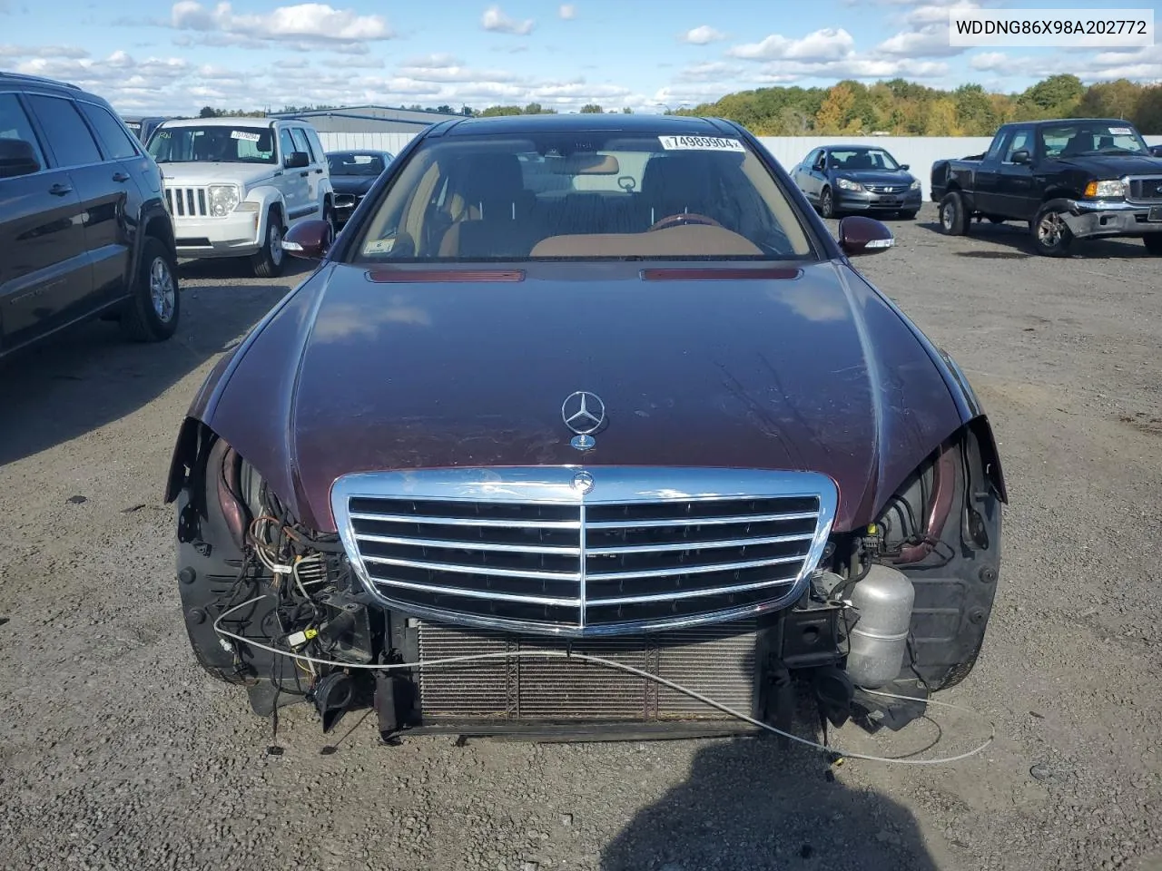 2008 Mercedes-Benz S 550 4Matic VIN: WDDNG86X98A202772 Lot: 74989904