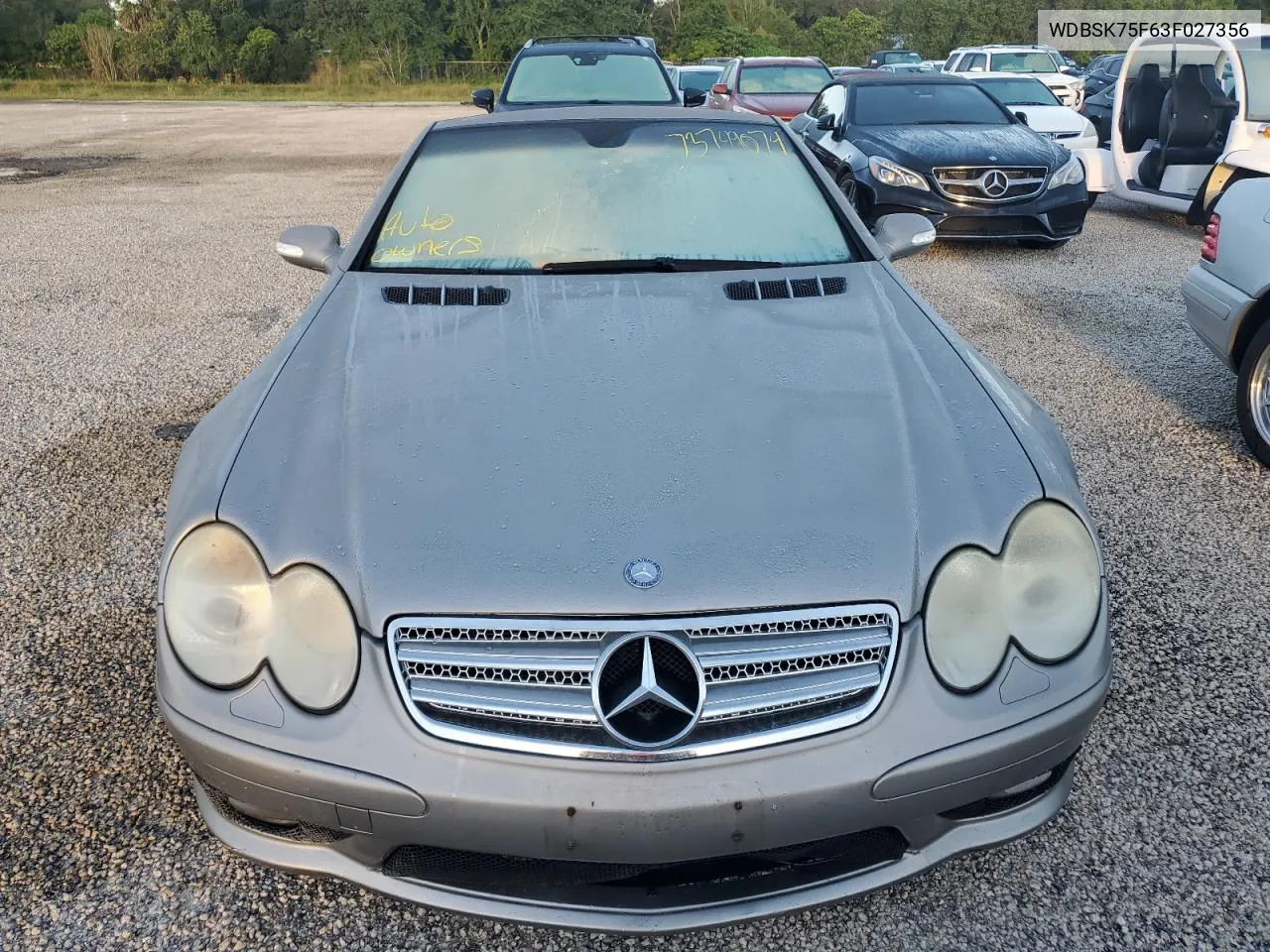 2003 Mercedes-Benz Sl 500R VIN: WDBSK75F63F027356 Lot: 73749074