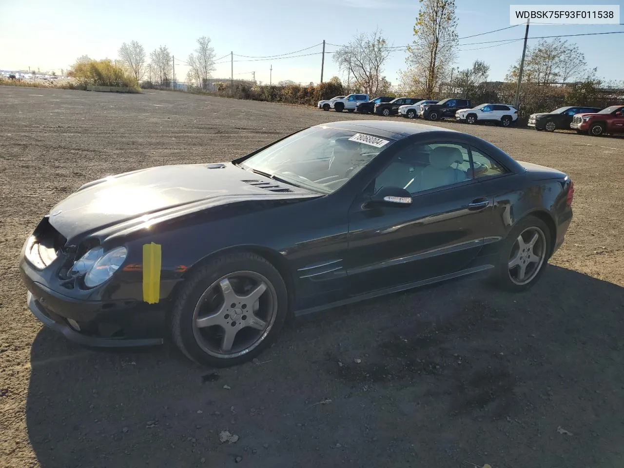 2003 Mercedes-Benz Sl 500R VIN: WDBSK75F93F011538 Lot: 78068004