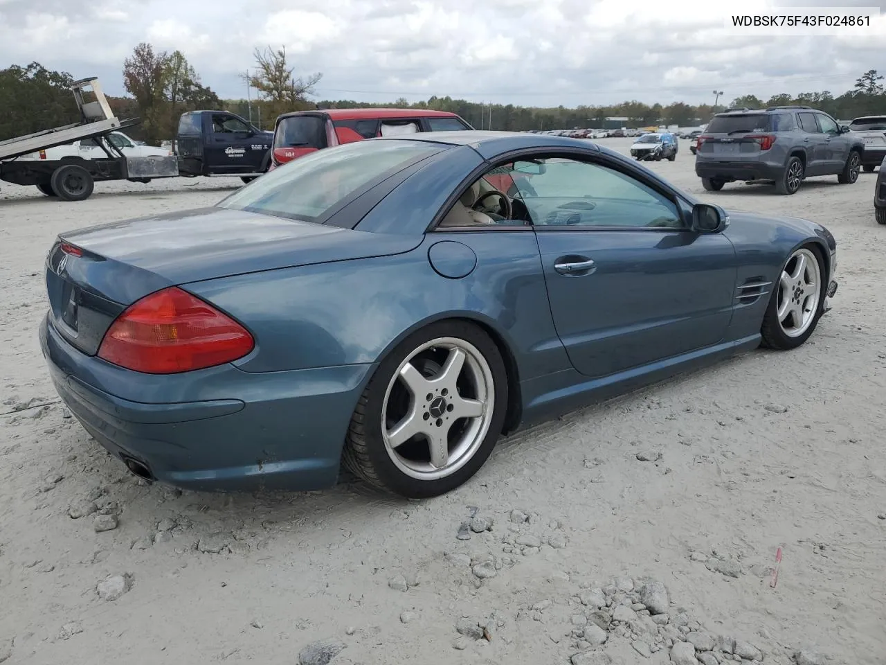 2003 Mercedes-Benz Sl 500R VIN: WDBSK75F43F024861 Lot: 78713394