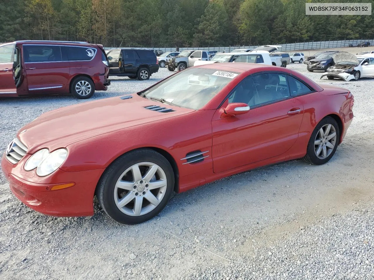 2004 Mercedes-Benz Sl 500 VIN: WDBSK75F34F063152 Lot: 76392184