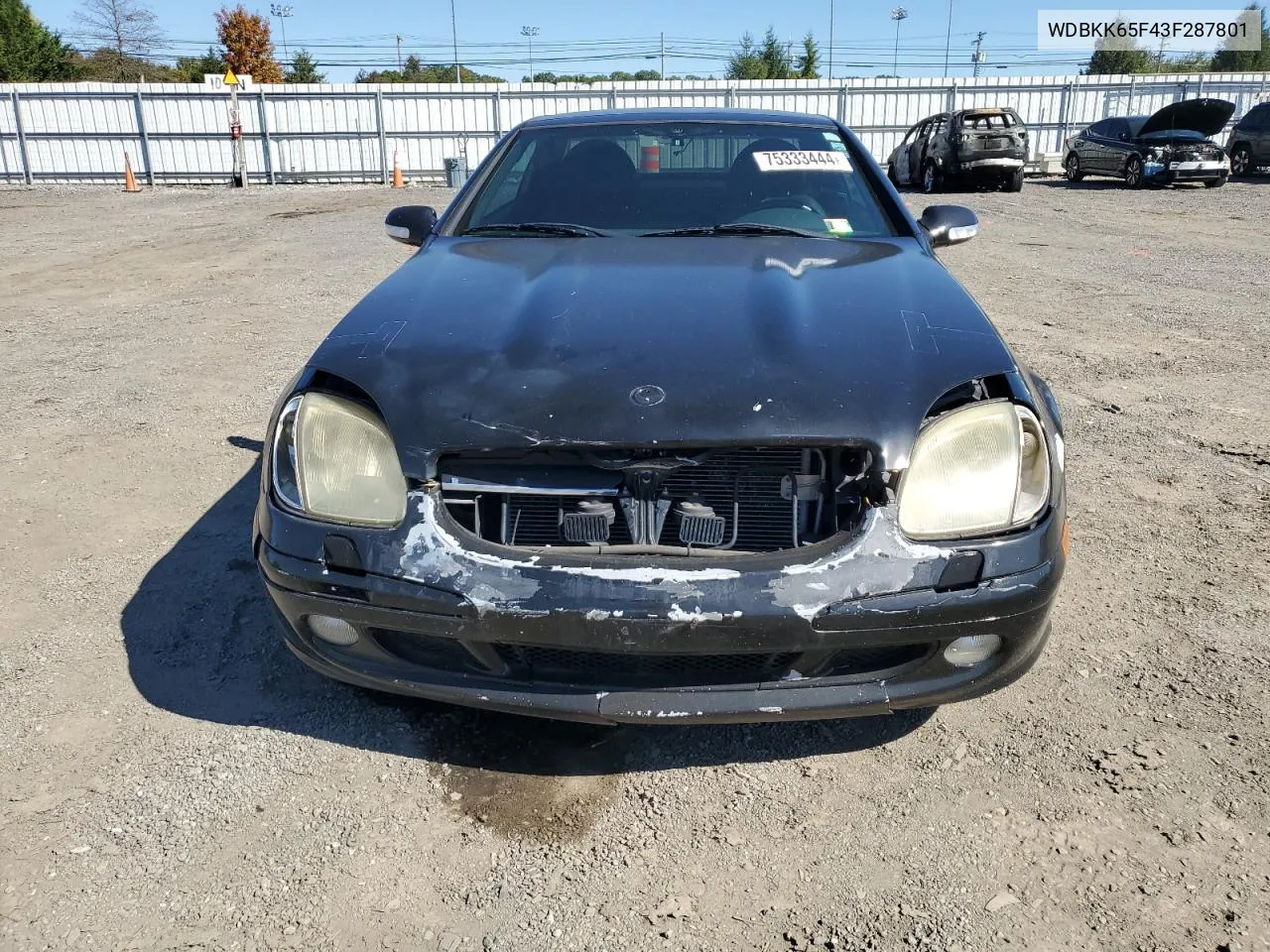 2003 Mercedes-Benz Slk 320 VIN: WDBKK65F43F287801 Lot: 75333444