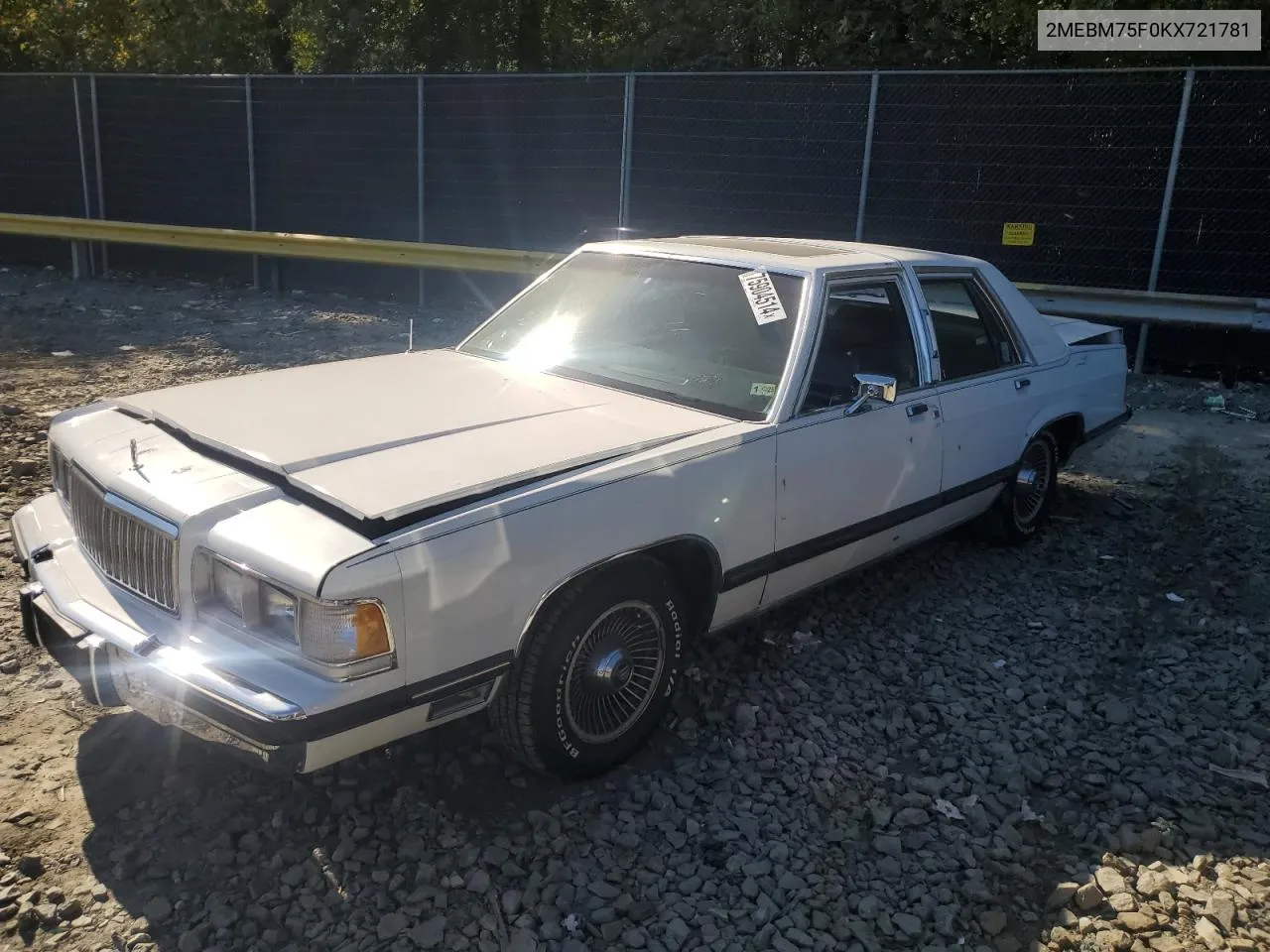 1989 Mercury Grand Marquis Ls VIN: 2MEBM75F0KX721781 Lot: 75904514