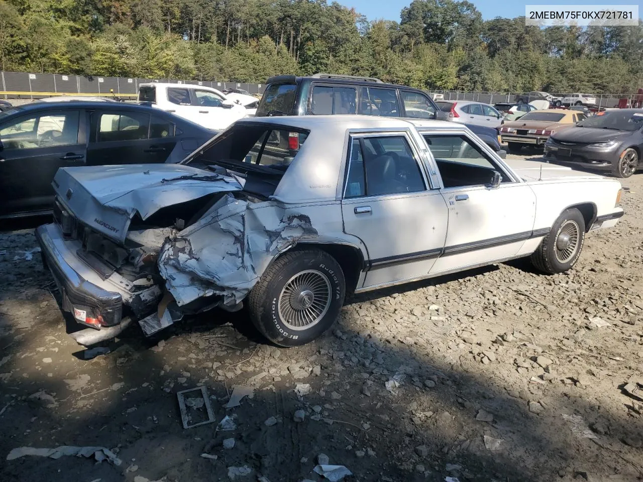 1989 Mercury Grand Marquis Ls VIN: 2MEBM75F0KX721781 Lot: 75904514