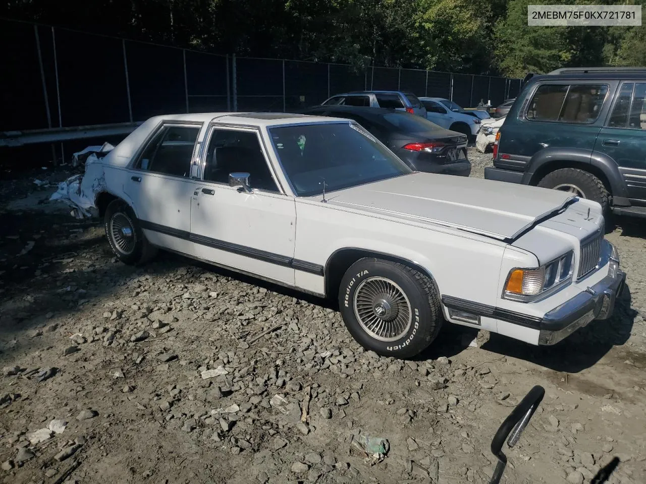 1989 Mercury Grand Marquis Ls VIN: 2MEBM75F0KX721781 Lot: 75904514