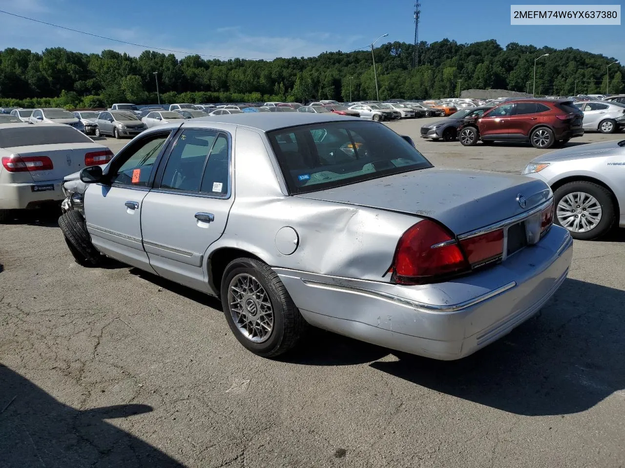 2000 Mercury Grand Marquis Gs VIN: 2MEFM74W6YX637380 Lot: 58703704