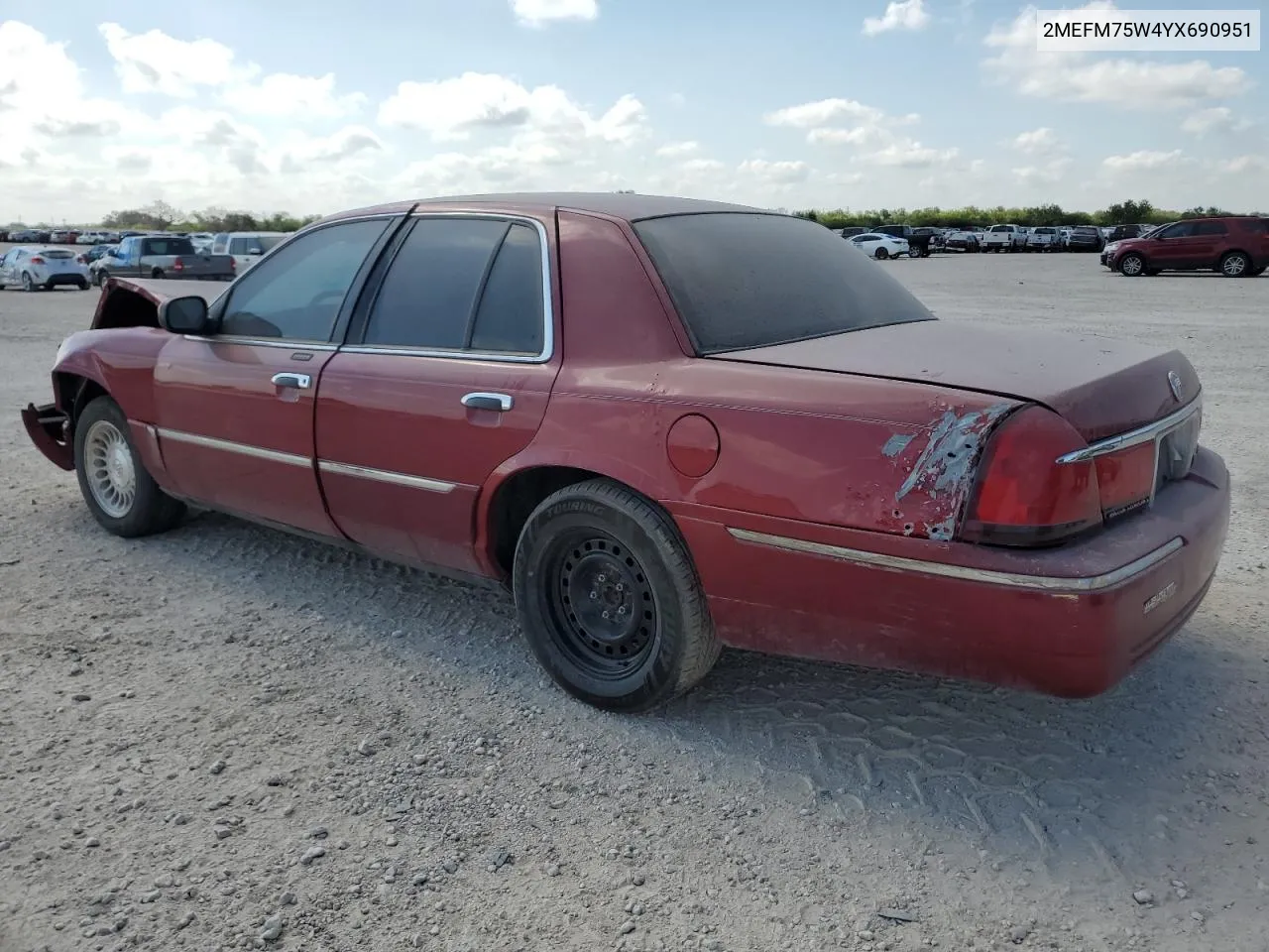 2000 Mercury Grand Marquis Ls VIN: 2MEFM75W4YX690951 Lot: 65143304