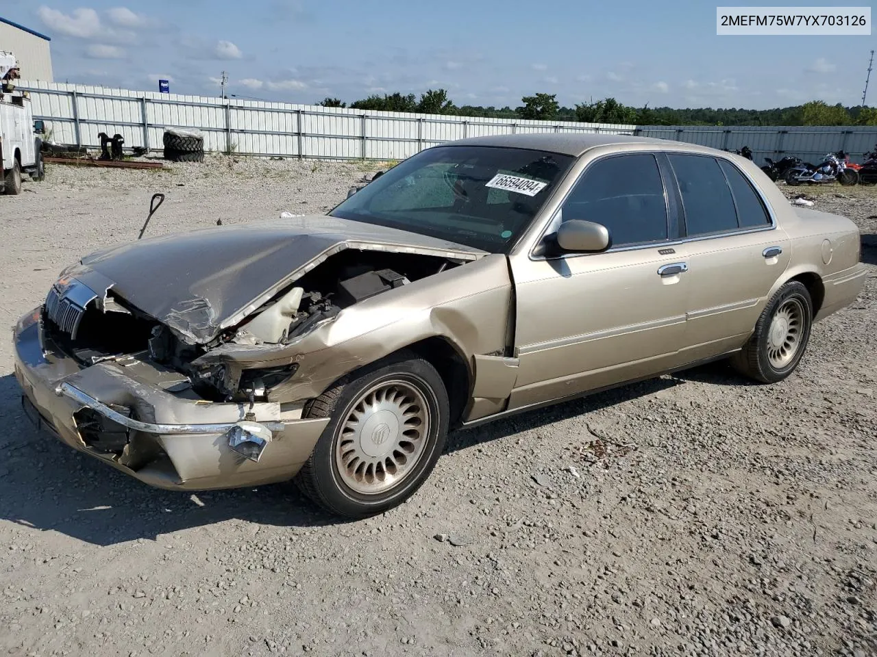 2000 Mercury Grand Marquis Ls VIN: 2MEFM75W7YX703126 Lot: 66594094