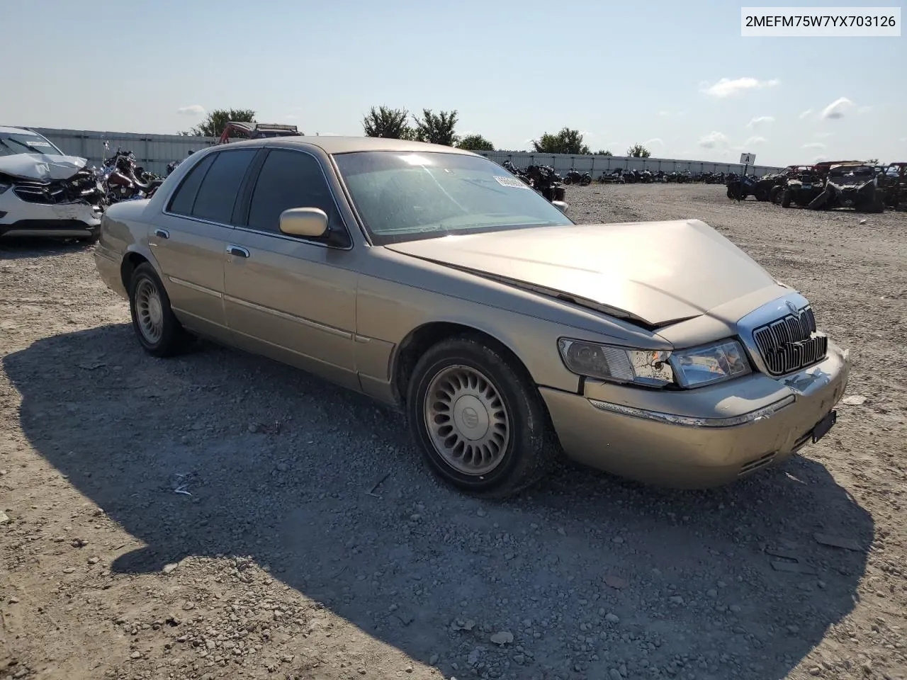 2000 Mercury Grand Marquis Ls VIN: 2MEFM75W7YX703126 Lot: 66594094