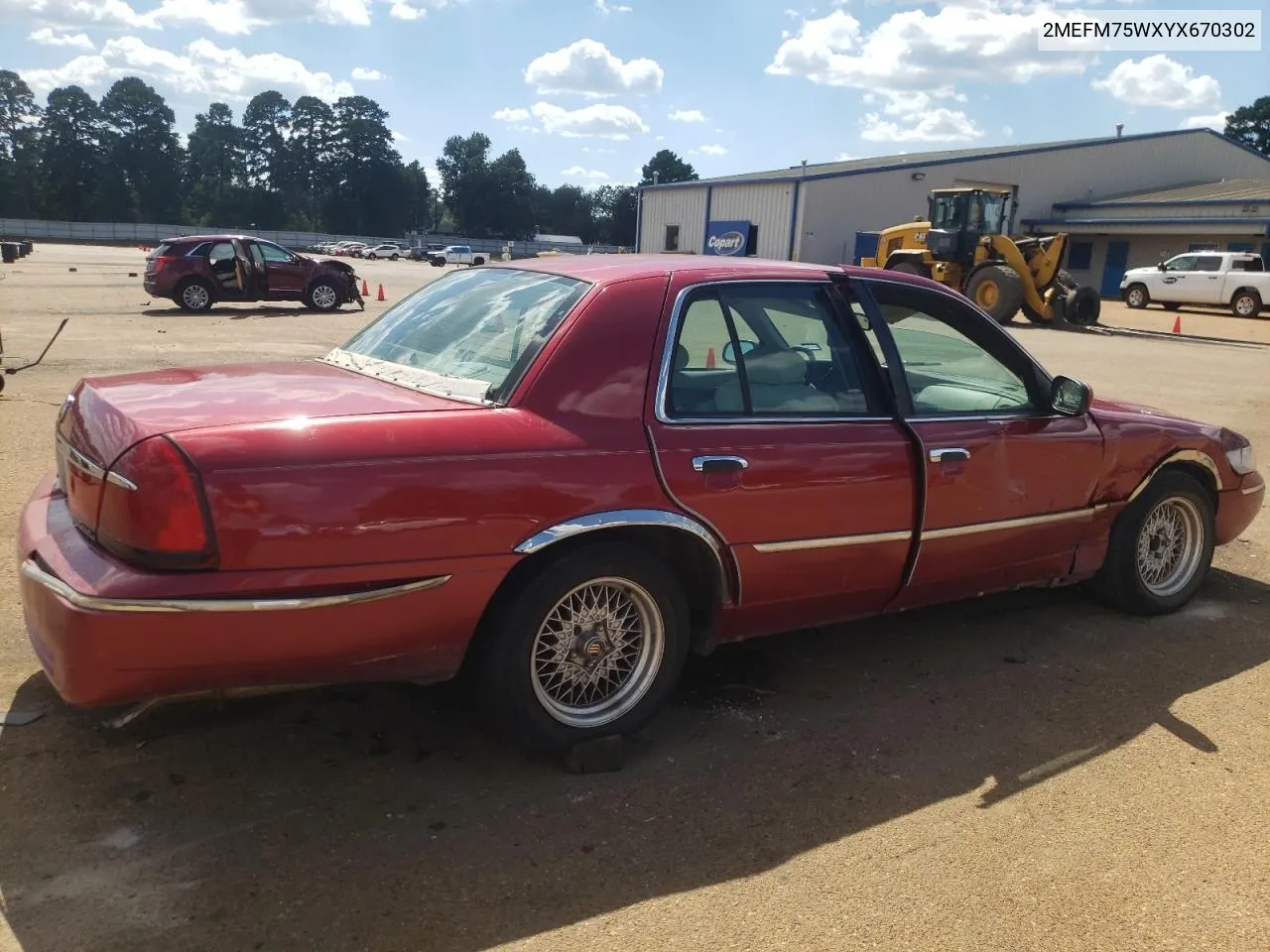 2000 Mercury Grand Marquis Ls VIN: 2MEFM75WXYX670302 Lot: 69929424