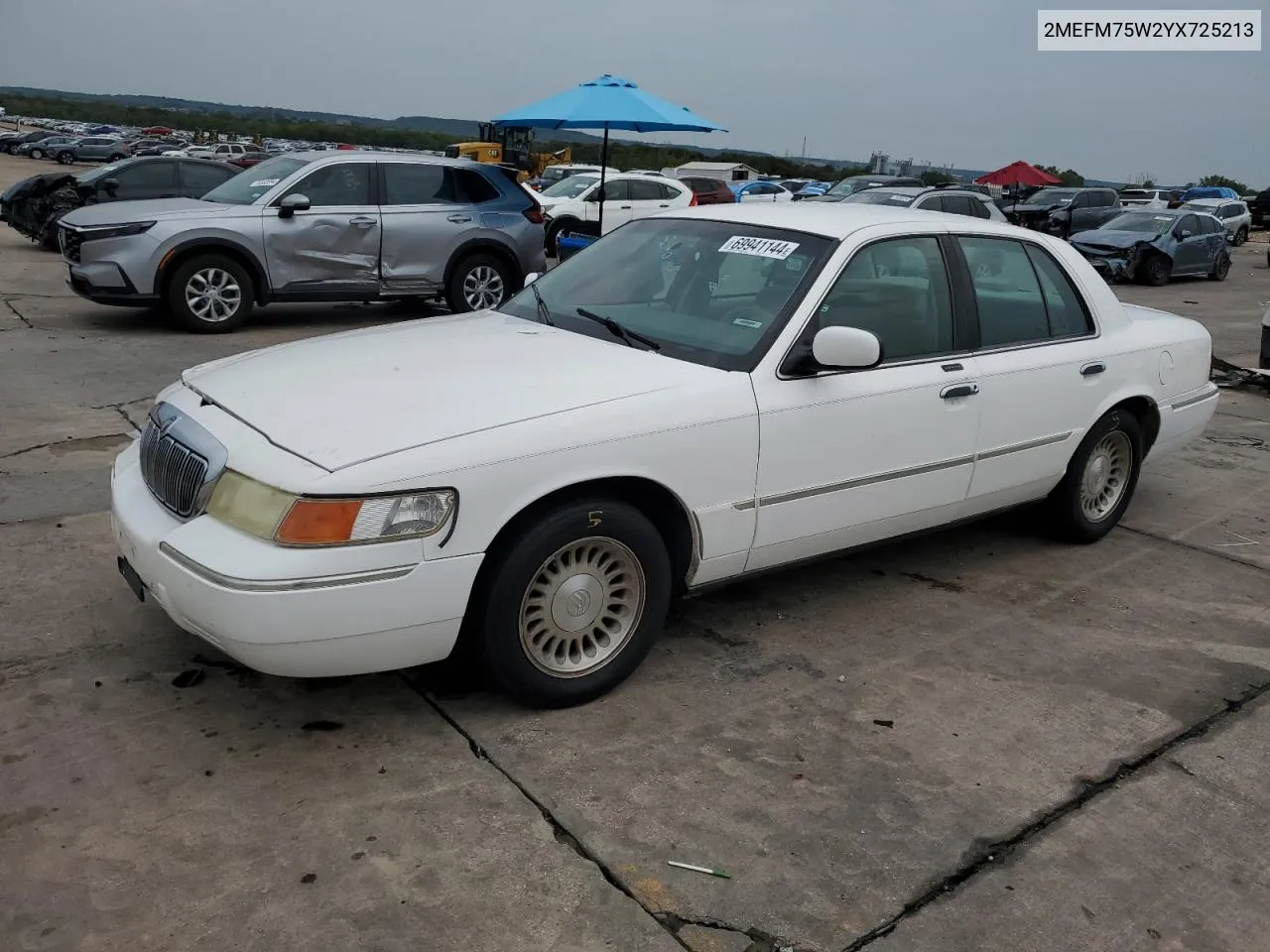 2000 Mercury Grand Marquis Ls VIN: 2MEFM75W2YX725213 Lot: 69941144