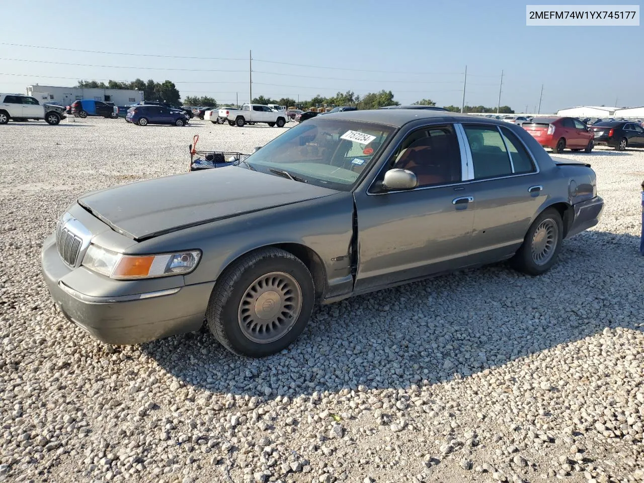 2000 Mercury Grand Marquis Gs VIN: 2MEFM74W1YX745177 Lot: 71572254