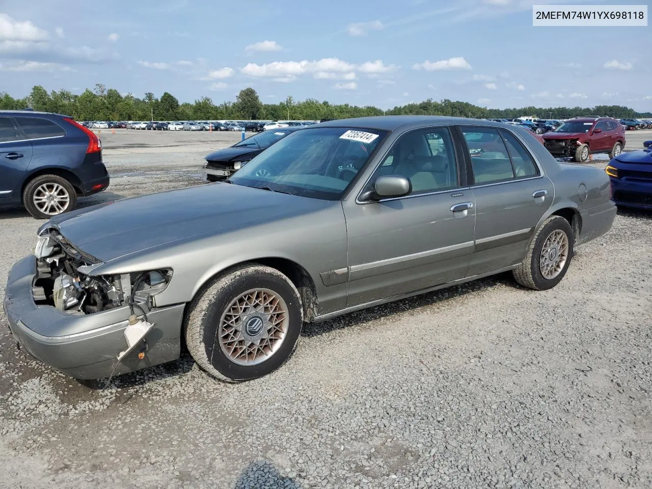 2000 Mercury Grand Marquis Gs VIN: 2MEFM74W1YX698118 Lot: 72357414