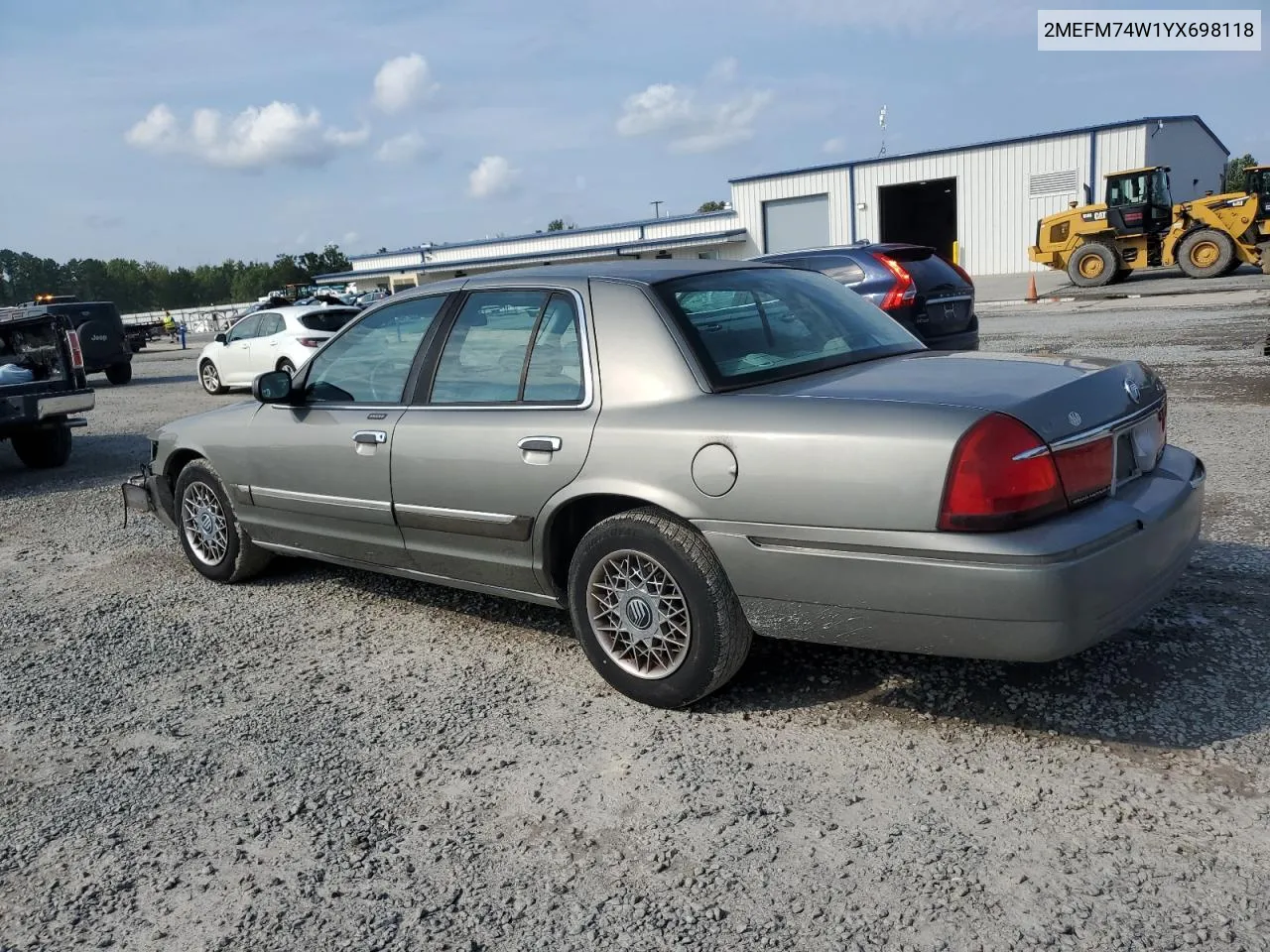 2000 Mercury Grand Marquis Gs VIN: 2MEFM74W1YX698118 Lot: 72357414