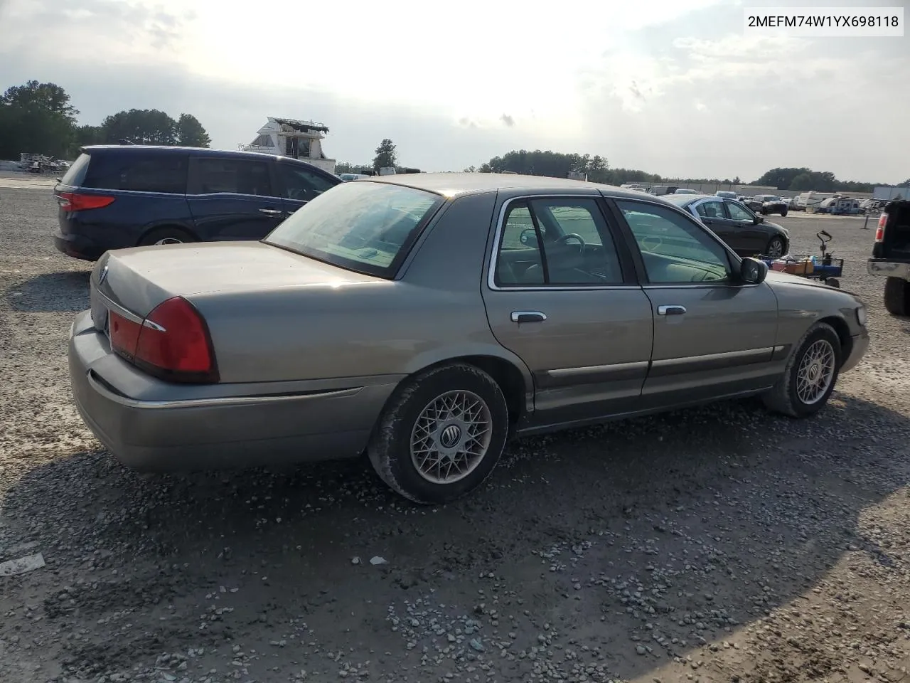 2000 Mercury Grand Marquis Gs VIN: 2MEFM74W1YX698118 Lot: 72357414