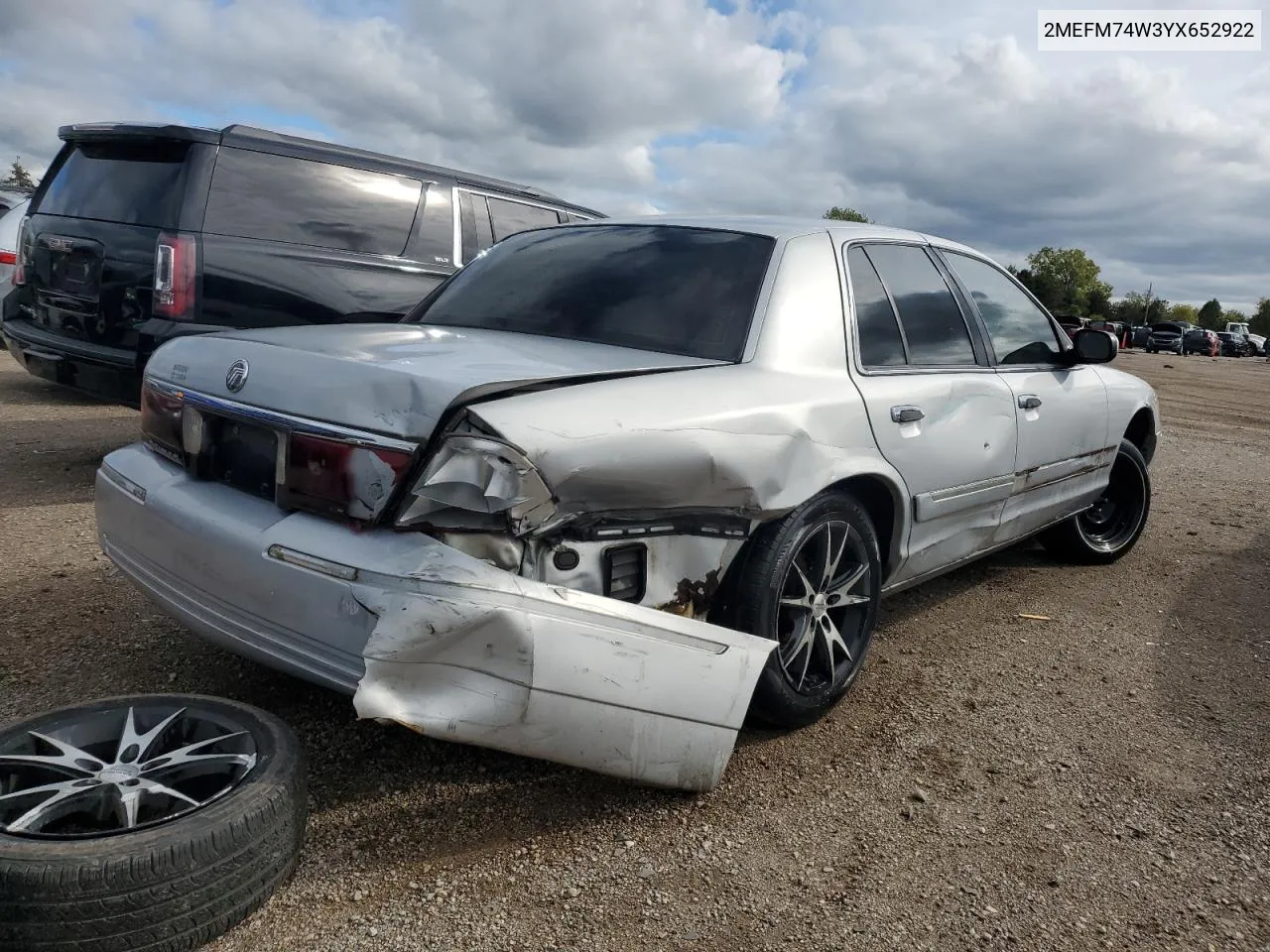 2000 Mercury Grand Marquis Gs VIN: 2MEFM74W3YX652922 Lot: 72507784