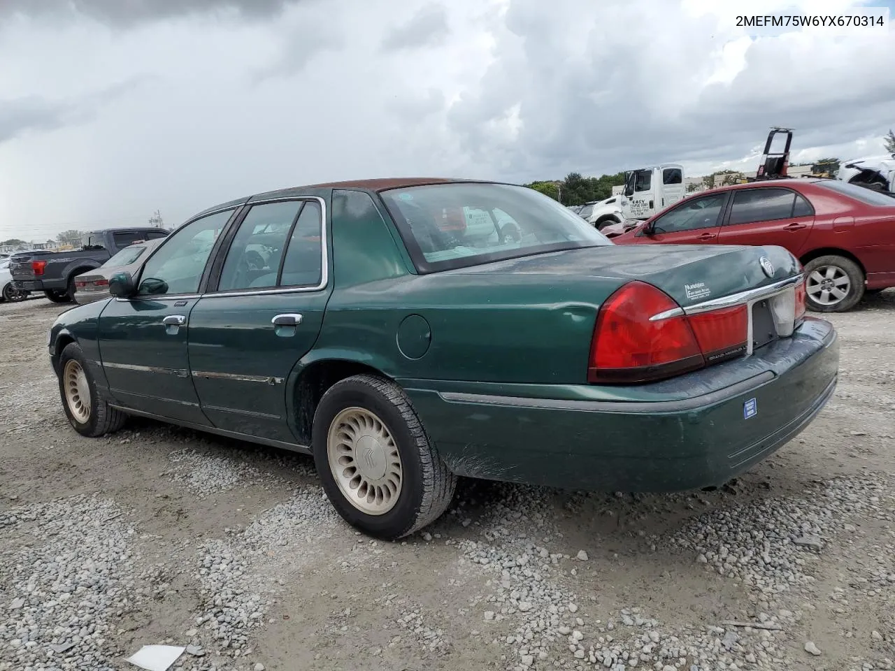 2000 Mercury Grand Marquis Ls VIN: 2MEFM75W6YX670314 Lot: 74658974