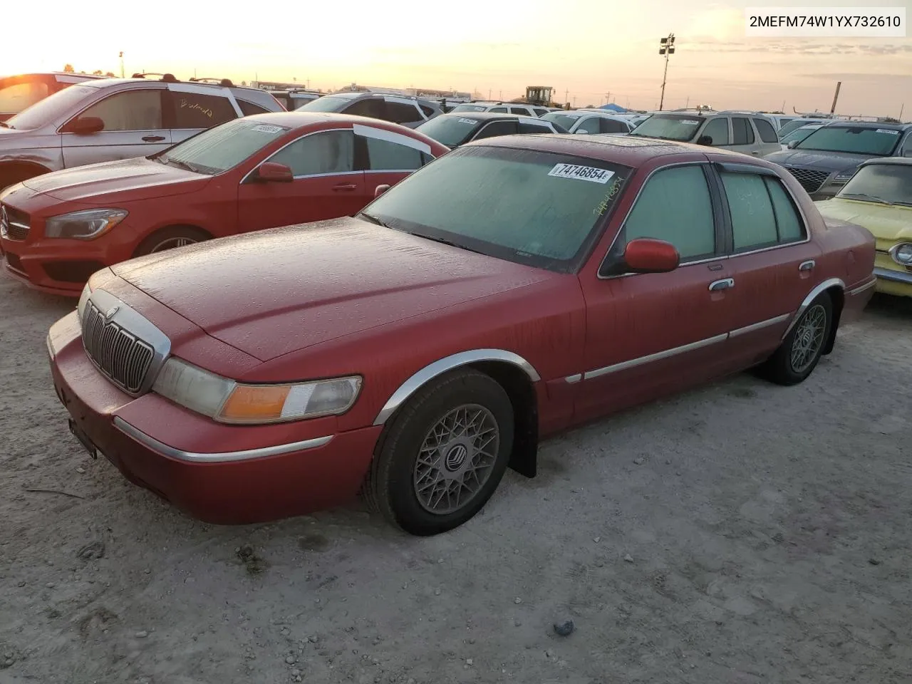 2000 Mercury Grand Marquis Gs VIN: 2MEFM74W1YX732610 Lot: 74746854