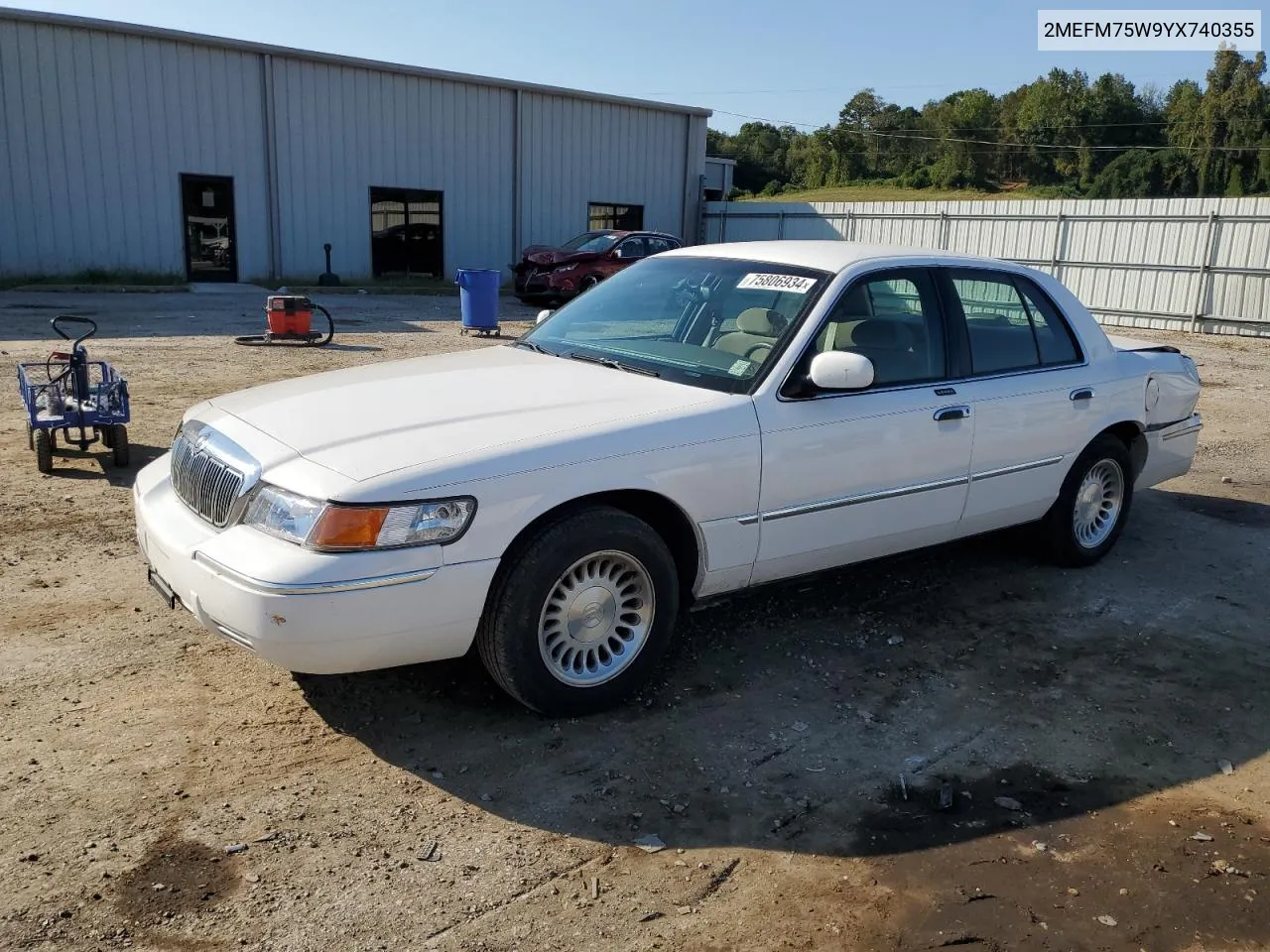 2000 Mercury Grand Marquis Ls VIN: 2MEFM75W9YX740355 Lot: 75806934