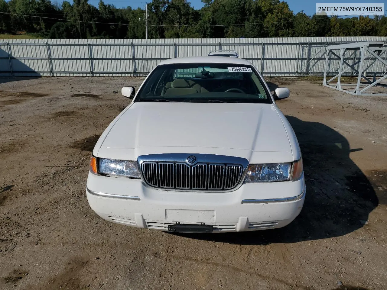 2000 Mercury Grand Marquis Ls VIN: 2MEFM75W9YX740355 Lot: 75806934