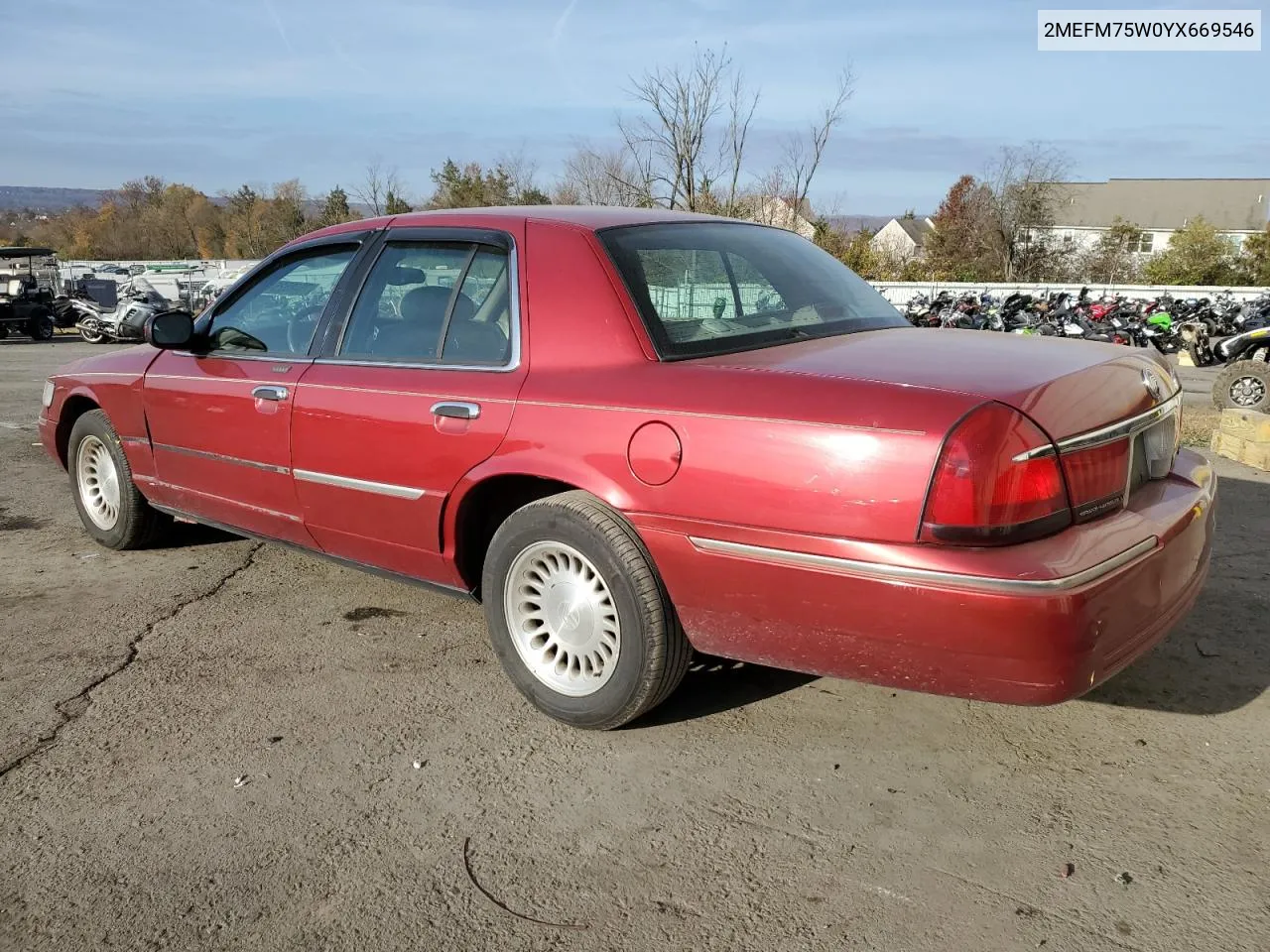 2000 Mercury Grand Marquis Ls VIN: 2MEFM75W0YX669546 Lot: 76485264