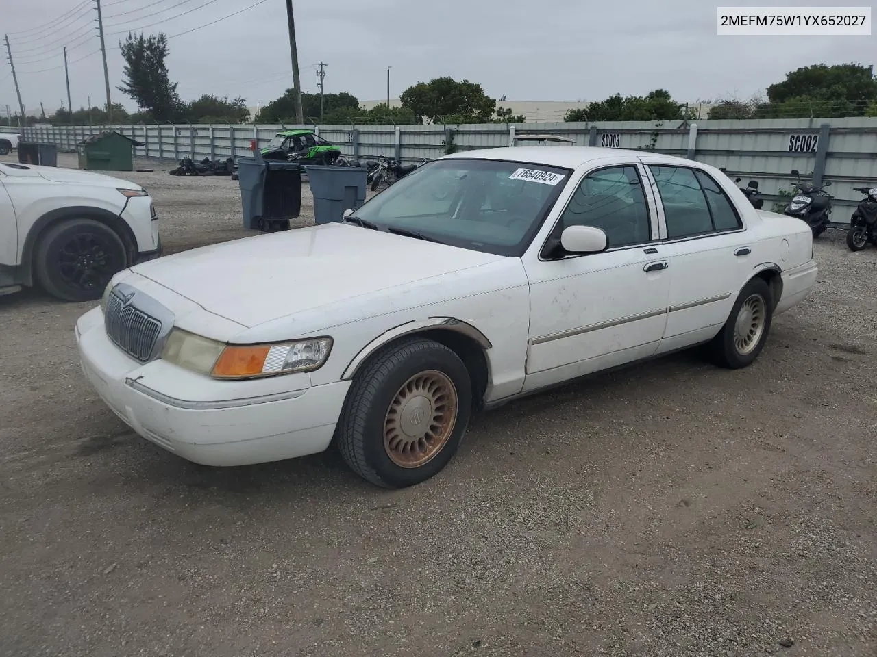 2000 Mercury Grand Marquis Ls VIN: 2MEFM75W1YX652027 Lot: 76540924