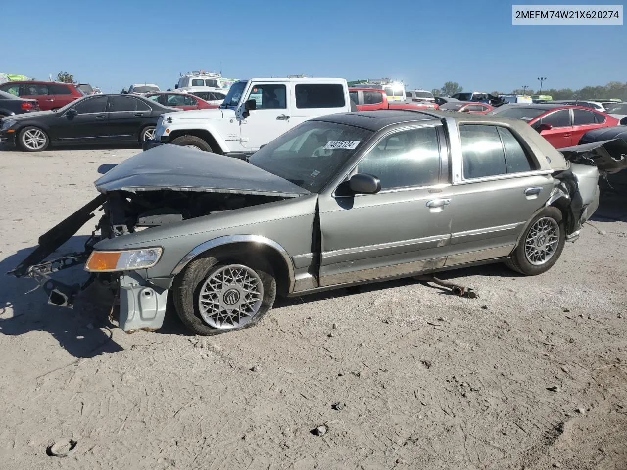 2001 Mercury Grand Marquis Gs VIN: 2MEFM74W21X620274 Lot: 74815124