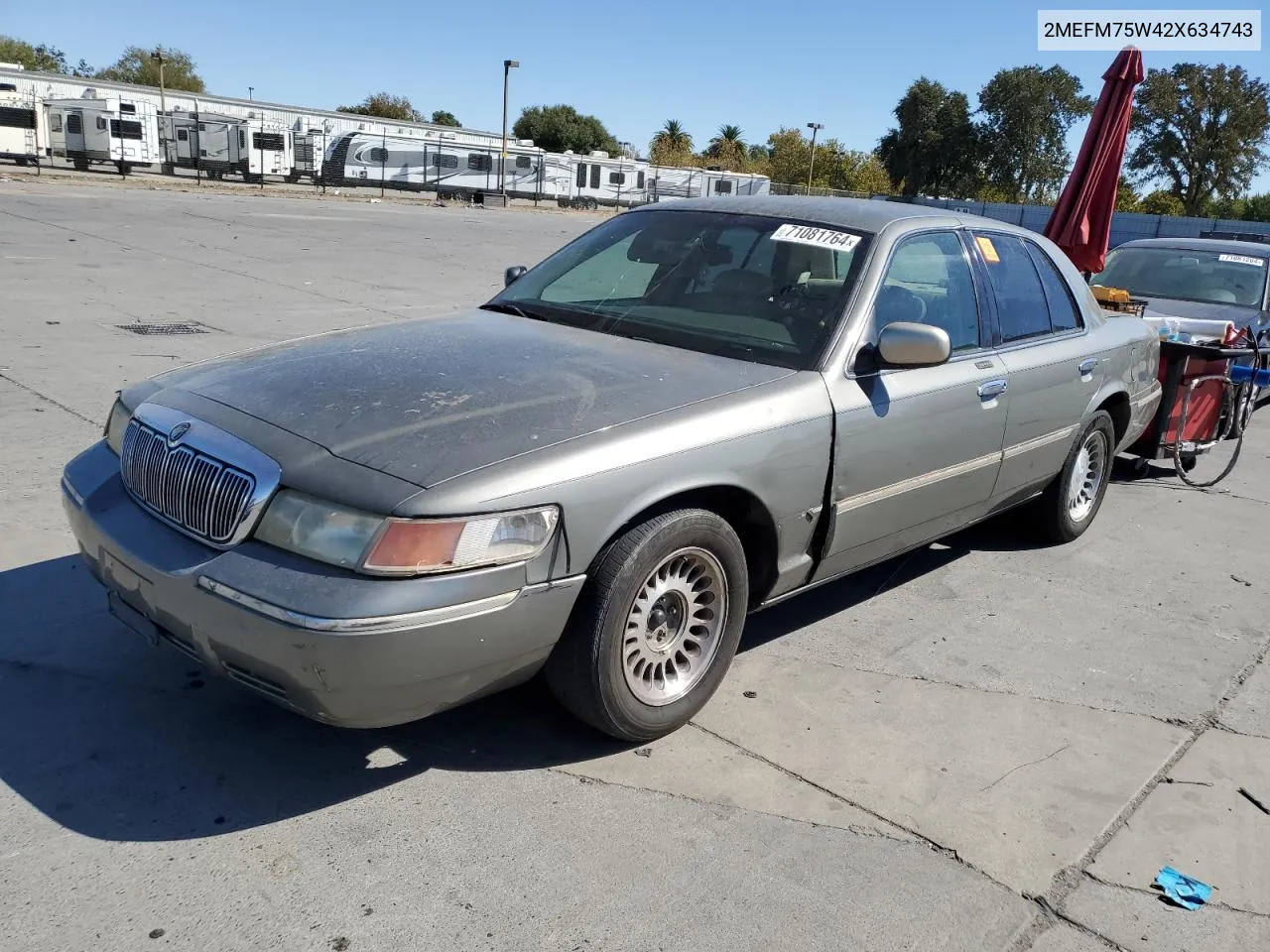 2002 Mercury Grand Marquis Ls VIN: 2MEFM75W42X634743 Lot: 71081764