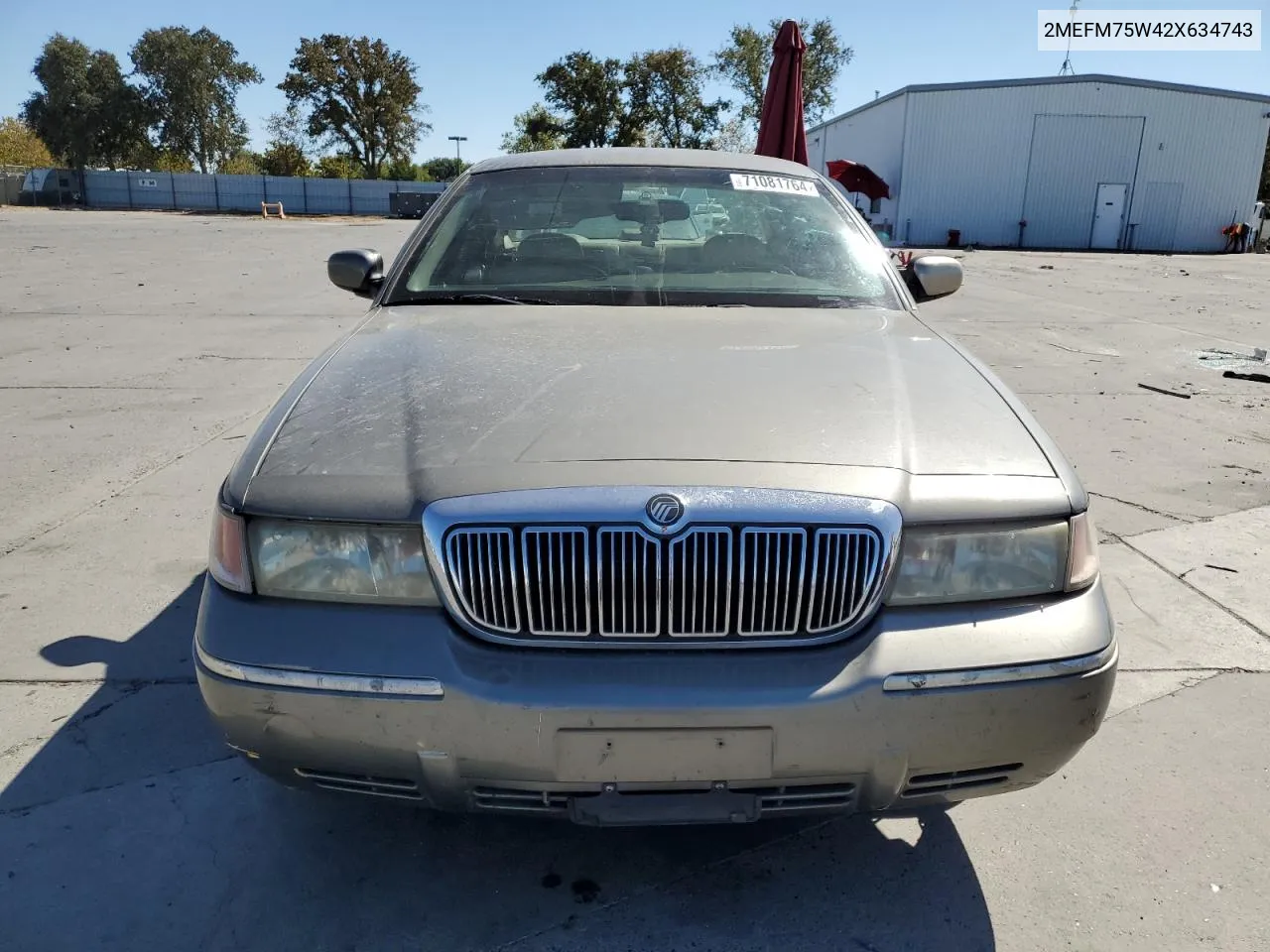 2002 Mercury Grand Marquis Ls VIN: 2MEFM75W42X634743 Lot: 71081764