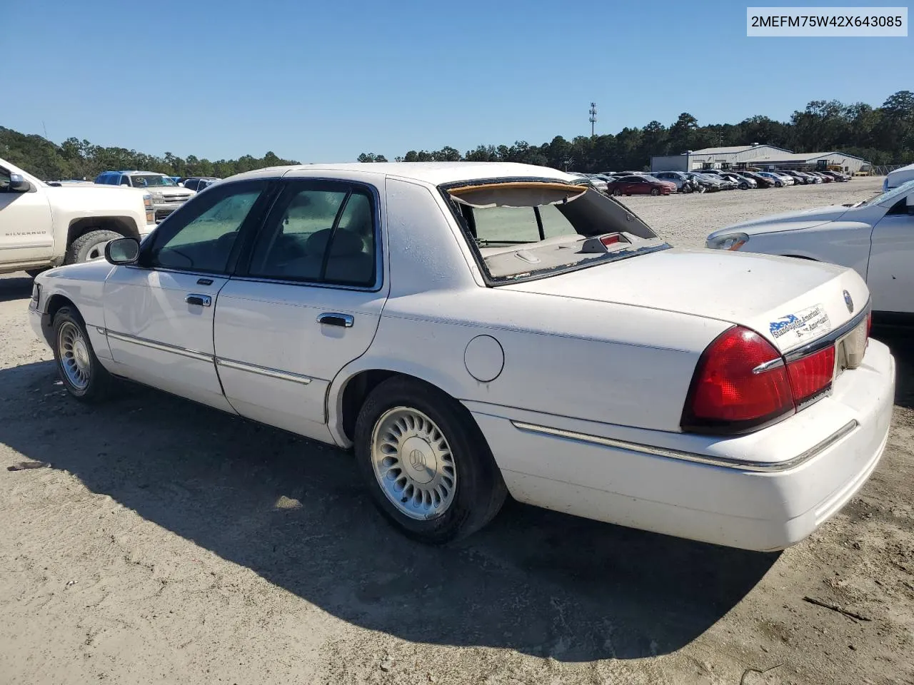 2002 Mercury Grand Marquis Ls VIN: 2MEFM75W42X643085 Lot: 76277594