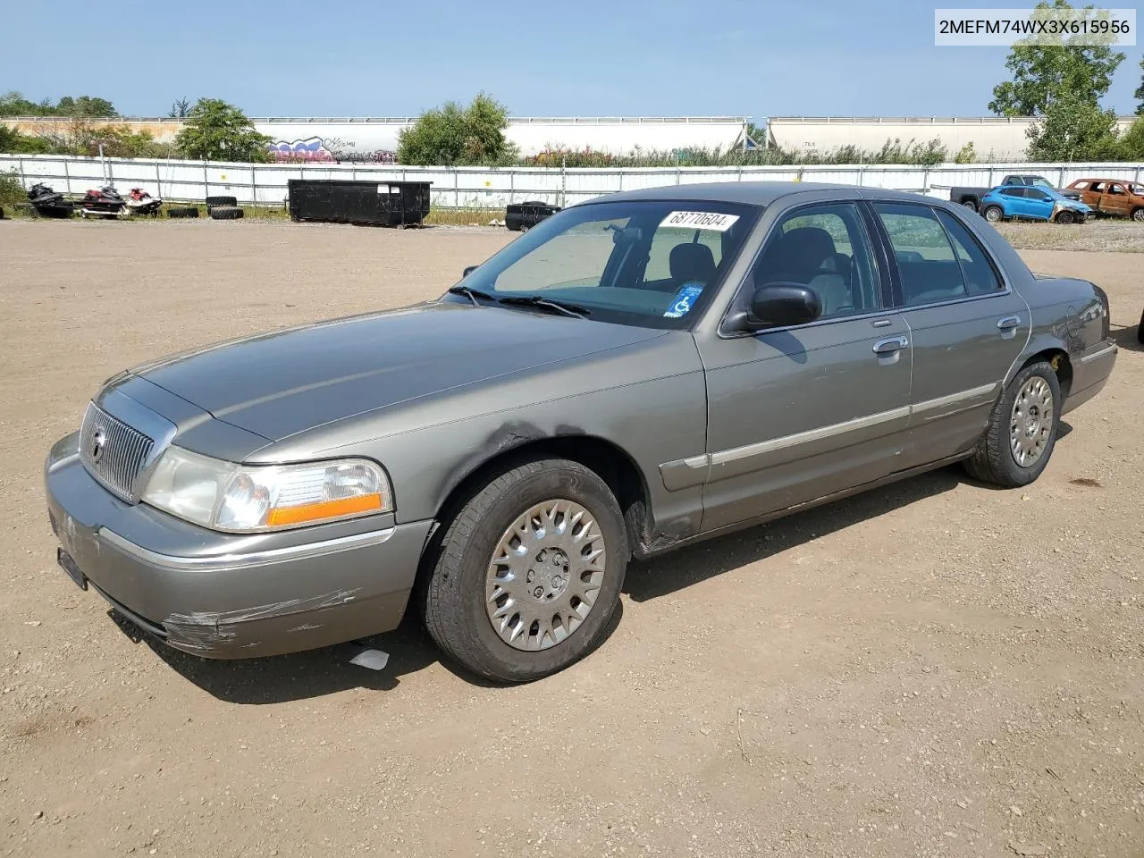 2003 Mercury Grand Marquis Gs VIN: 2MEFM74WX3X615956 Lot: 68770604