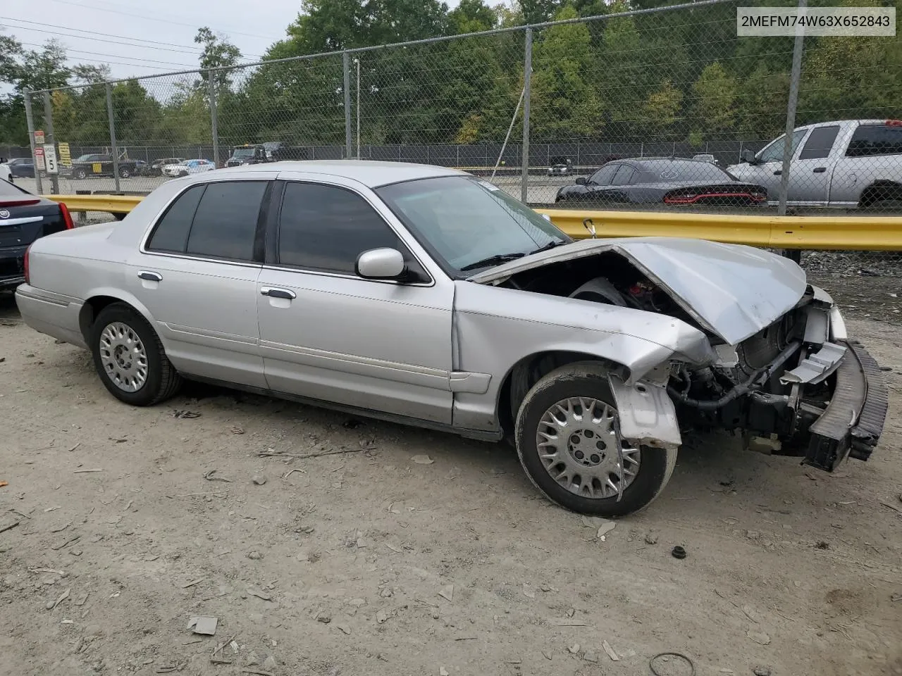 2003 Mercury Grand Marquis Gs VIN: 2MEFM74W63X652843 Lot: 69218794