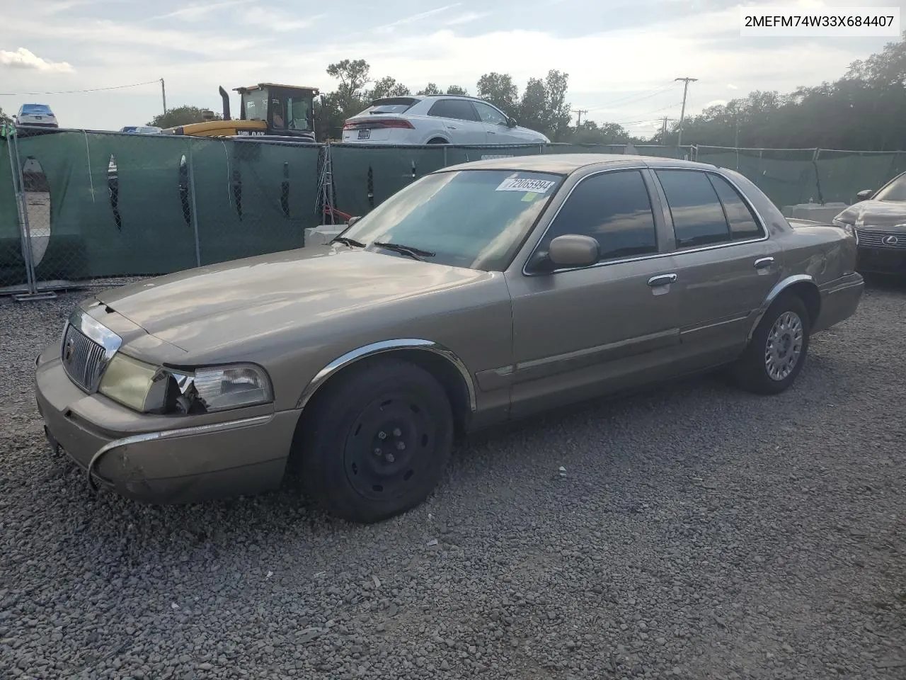 2003 Mercury Grand Marquis Gs VIN: 2MEFM74W33X684407 Lot: 72065994