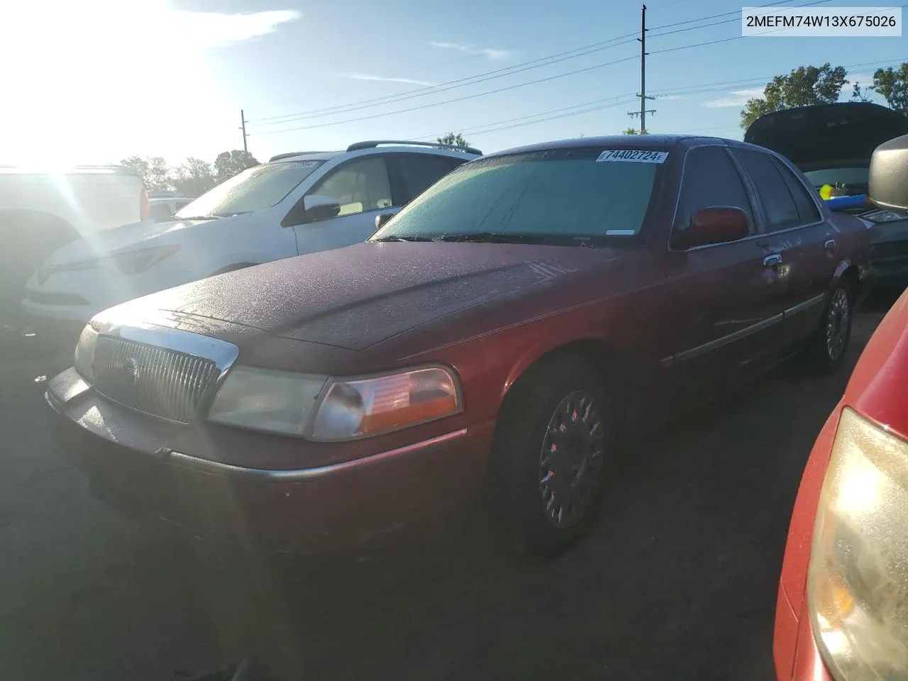 2003 Mercury Grand Marquis Gs VIN: 2MEFM74W13X675026 Lot: 74402724