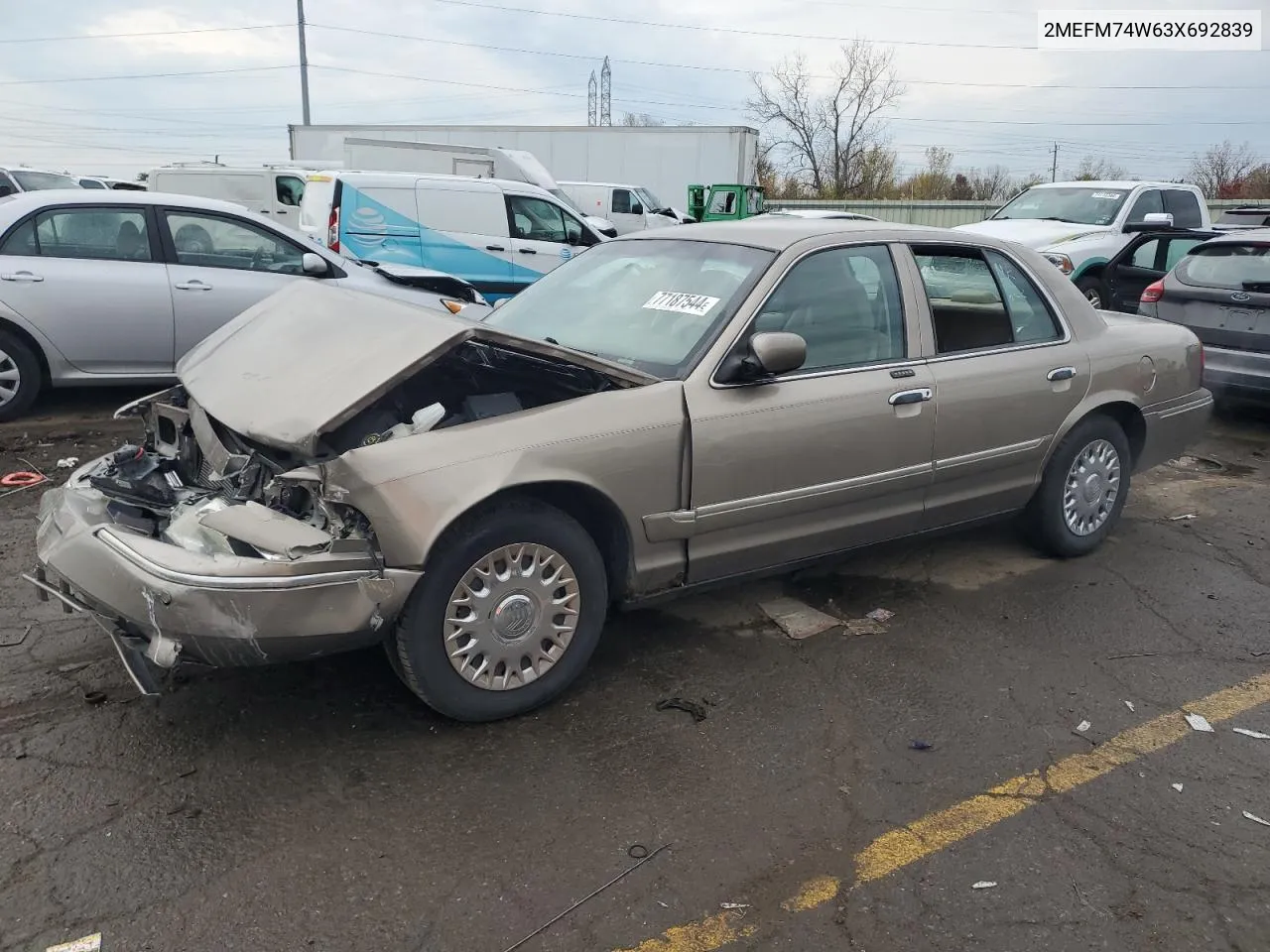 2003 Mercury Grand Marquis Gs VIN: 2MEFM74W63X692839 Lot: 77187544