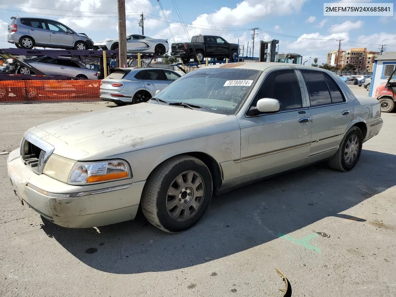 2004 Mercury Grand Marquis Ls VIN: 2MEFM75W24X685841 Lot: 70780074