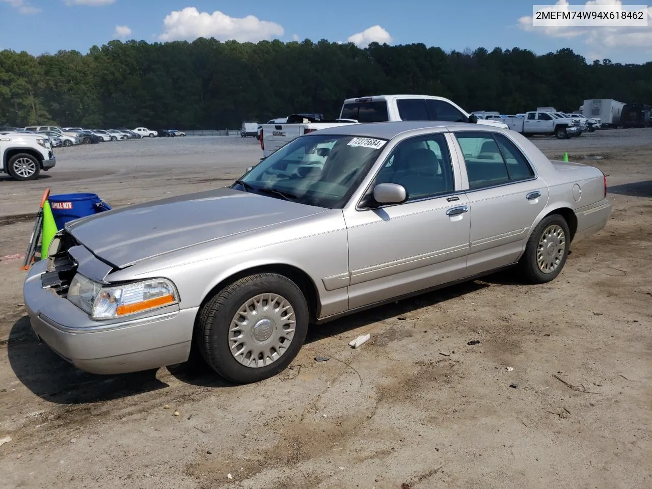 2004 Mercury Grand Marquis Gs VIN: 2MEFM74W94X618462 Lot: 72375684