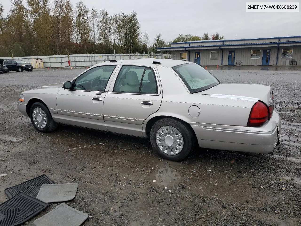 2004 Mercury Grand Marquis Gs VIN: 2MEFM74W04X608239 Lot: 74714004